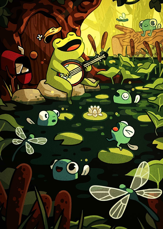 Frog Banjo Serenade in Lilypad Pond
