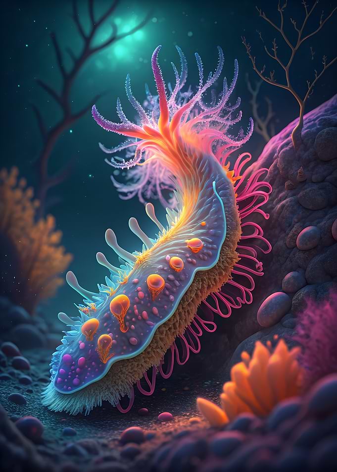 Colorful Nudibranch in Deep Ocean