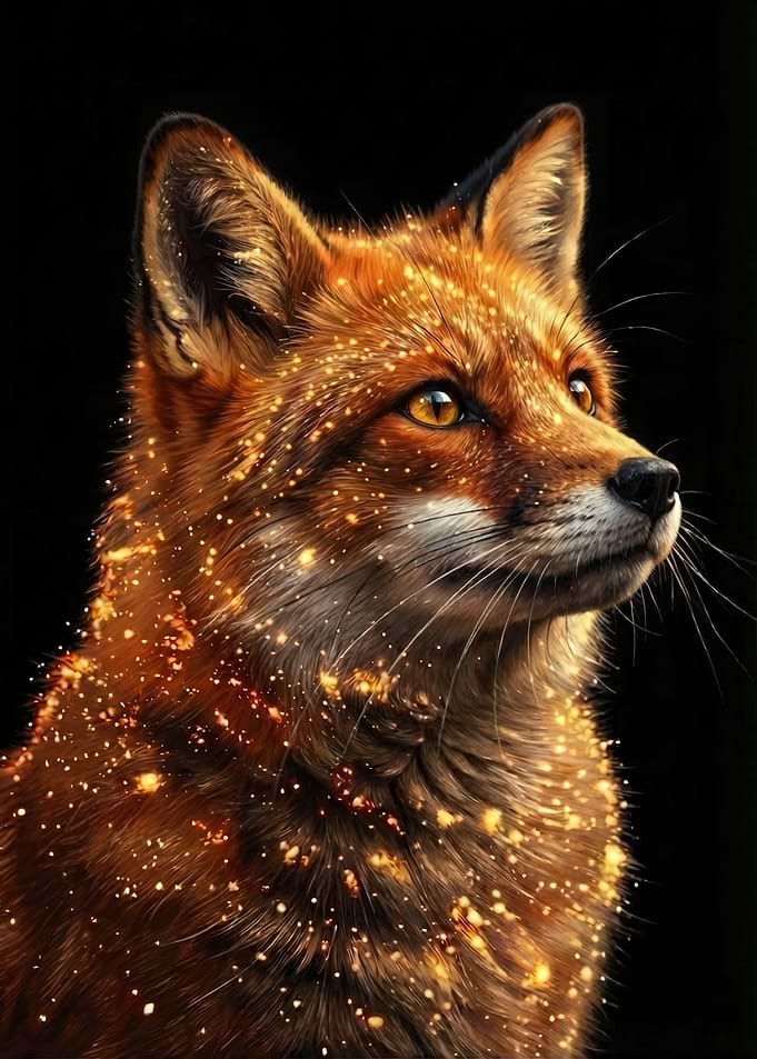Fox Portrait with Golden Sparkles
