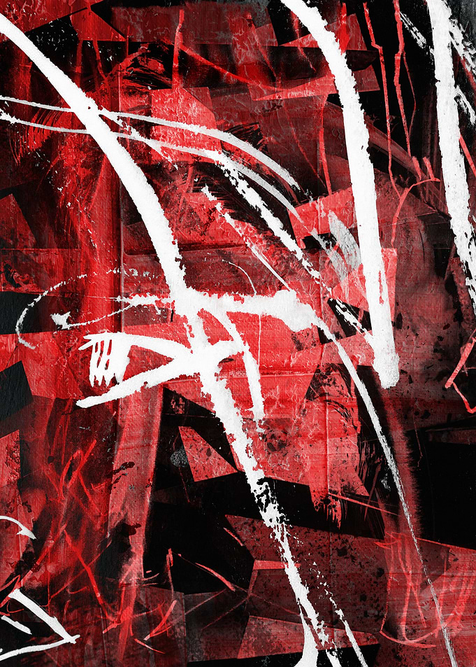 Abstract Red, White, and Black Painting