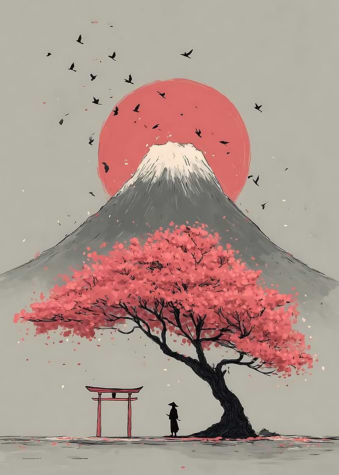 Japanese Landscape with Mount Fuji