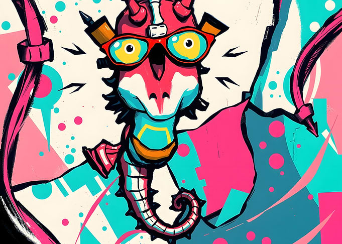 Funky Dragon with Glasses Illustration