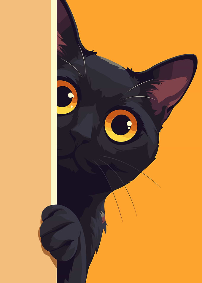 Peeking Black Cat Illustration