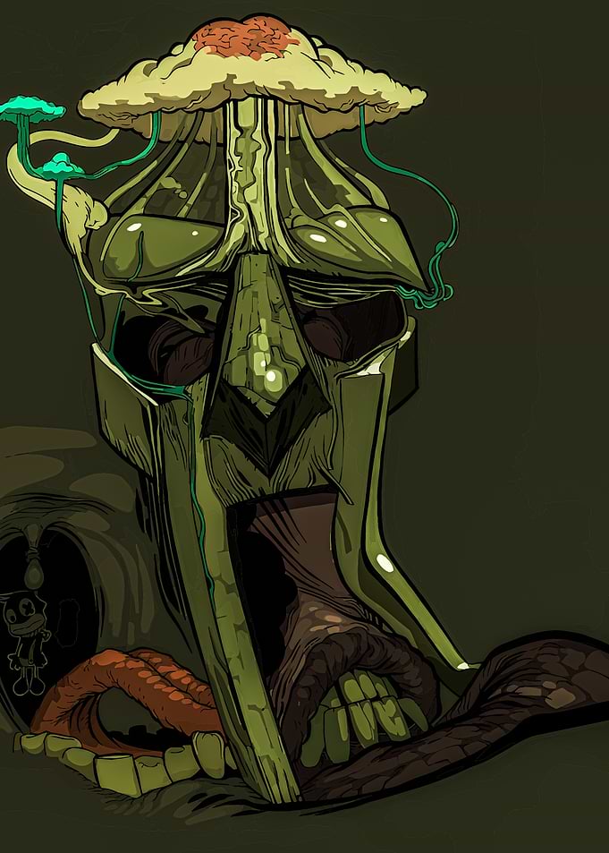Surreal Green Mask with Mushroom Cloud