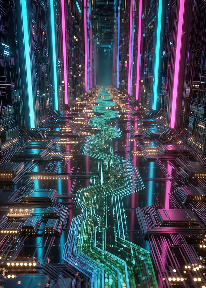 Cyberpunk Circuit Board Corridor