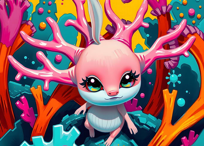 Cartoon Pink Creature with Antlers