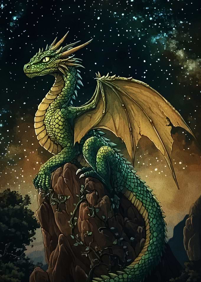 Green Dragon Perched Rocky Peak