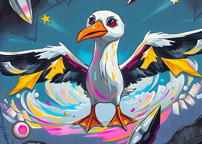 Stylized Seagull with Colorful Accents