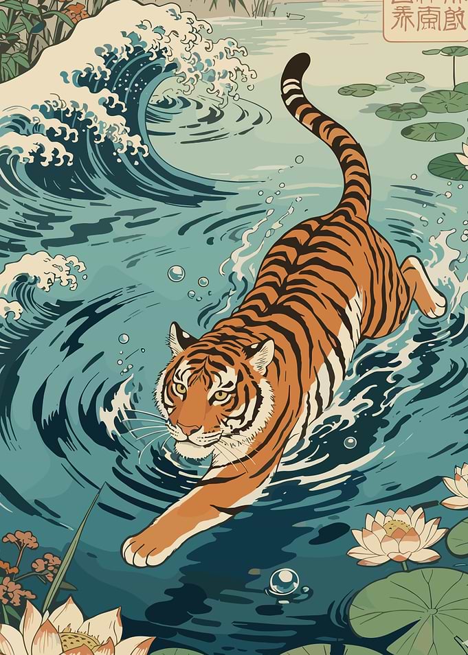 Tiger Taming the Great Wave (Ukiyo-e)