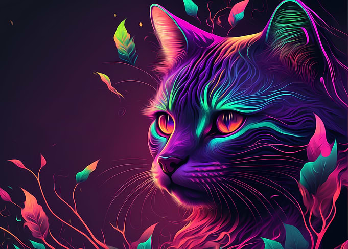 Neon Kitten Cat Portrait