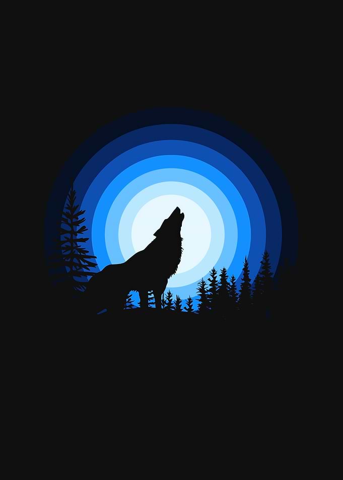 Wolf Howling at the Moon Silhouette