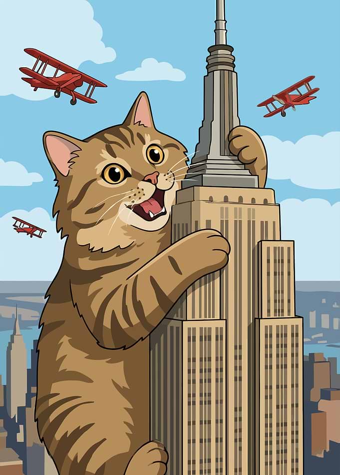 Giant Cat Climbing Empire State Building