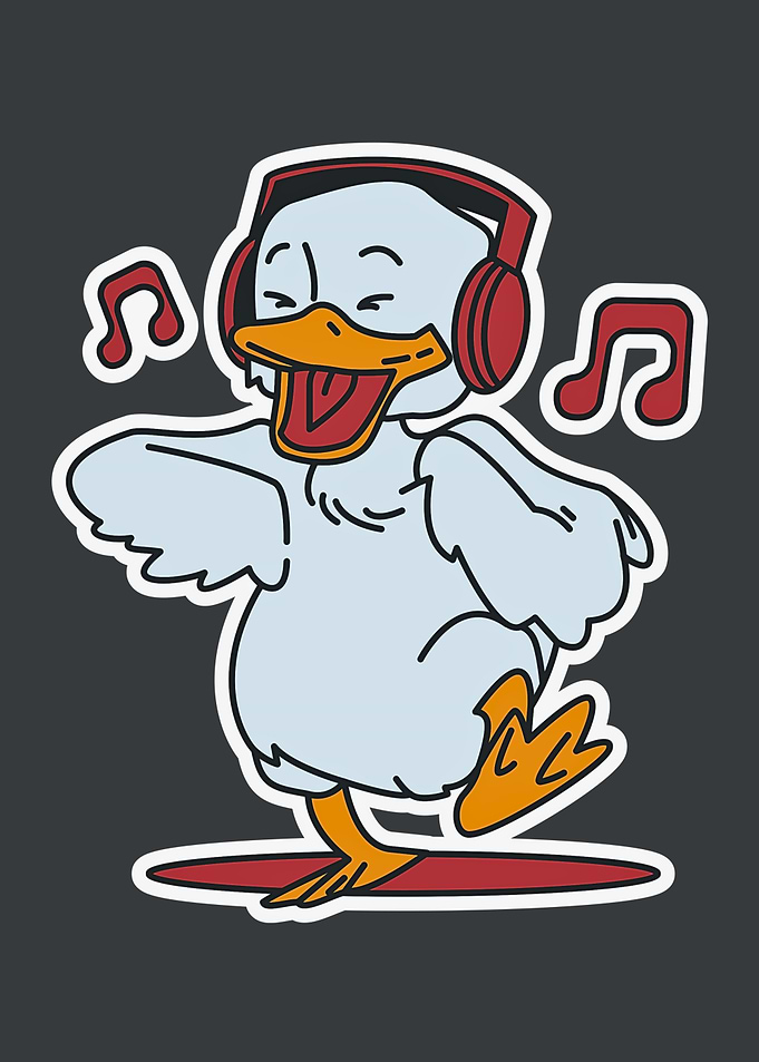 Cartoon Duck Dancing with Headphones