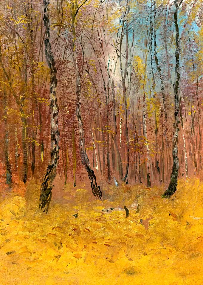 Autumn Birch Forest Painting