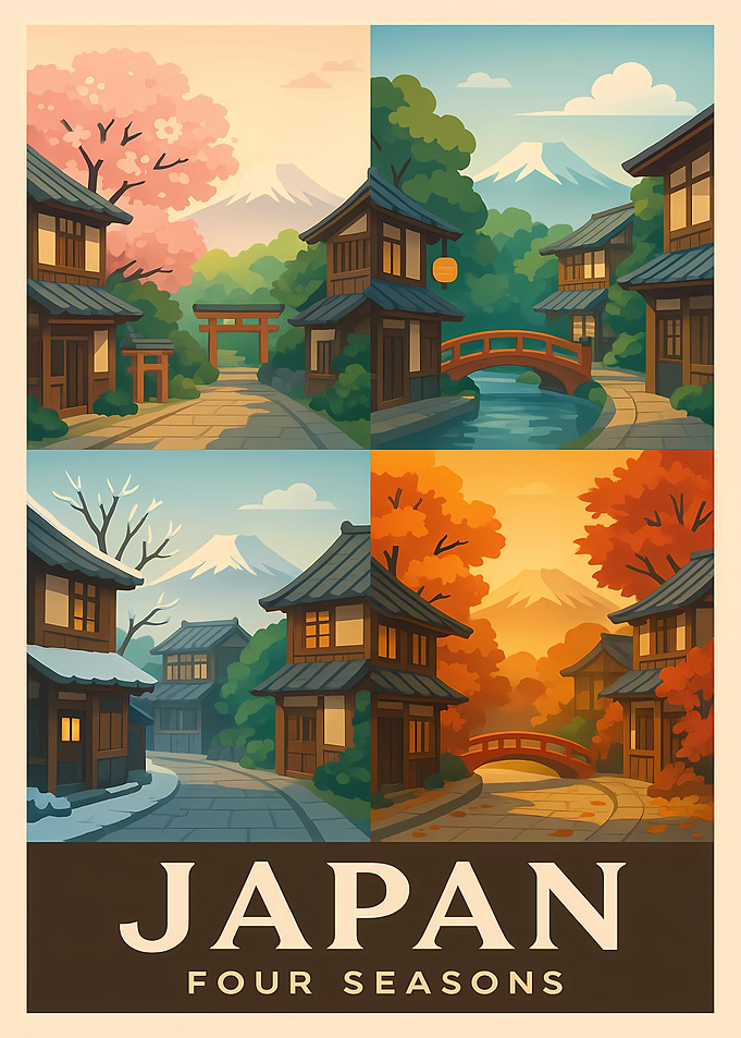 Japan Four Seasons Travel Poster