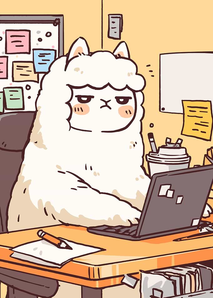 Tired Alpaca Working on Laptop