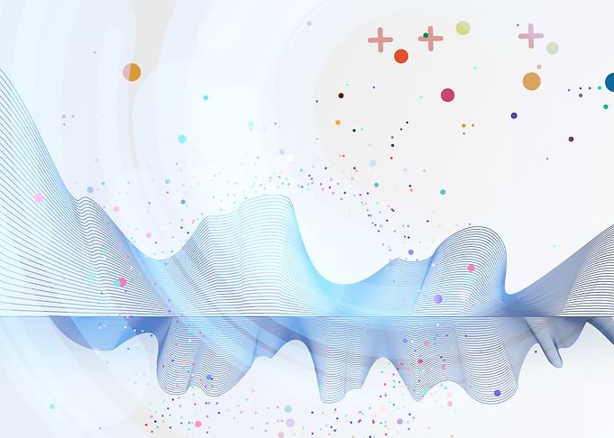 Abstract Blue Wave with Colorful Confetti