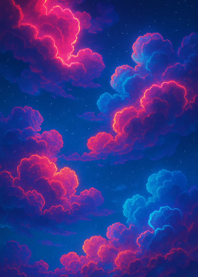 Neon Clouds in a Starry Sky