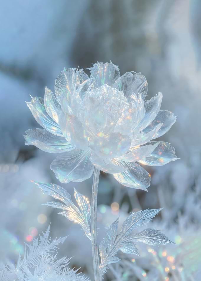 Icy White Flower with Iridescent Sheen