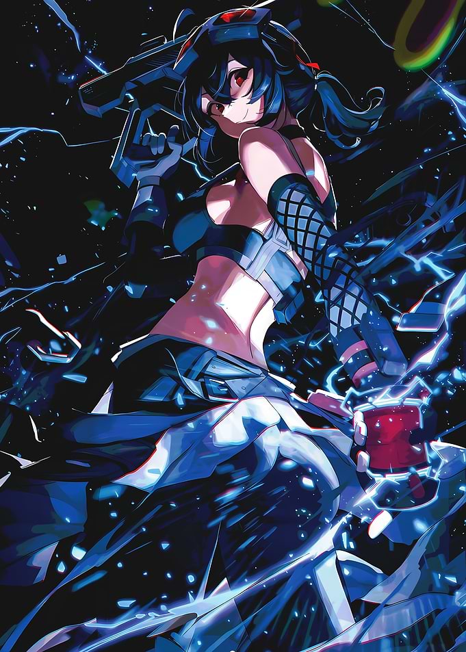 Anime Girl with Gun in Dark Setting