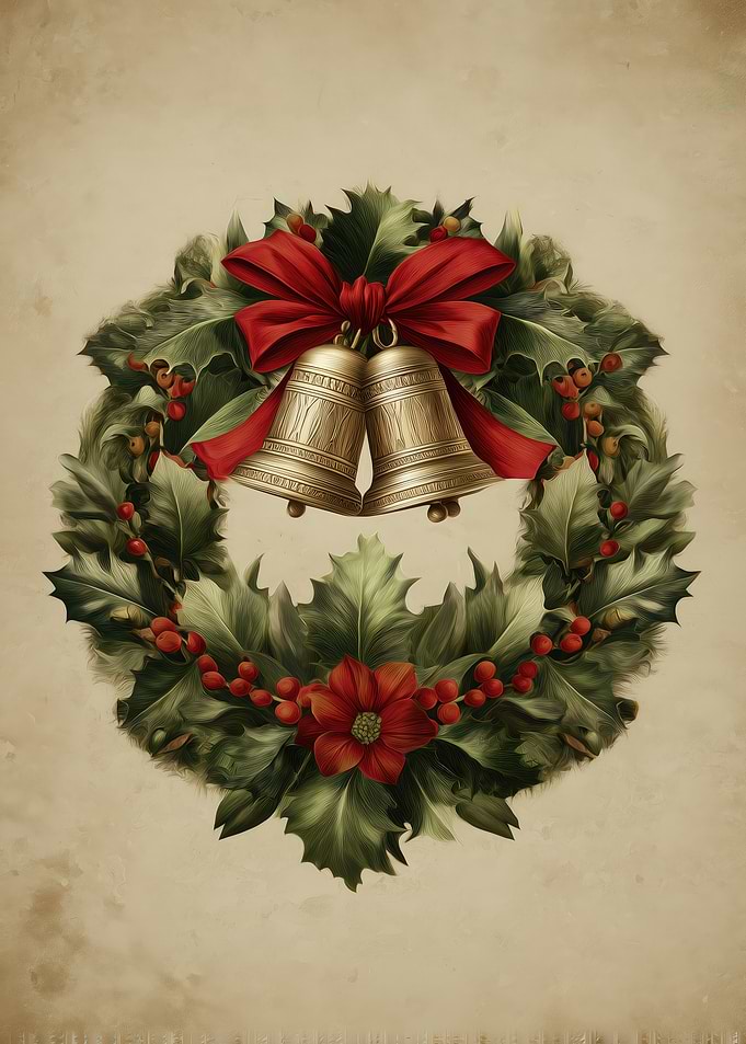 Christmas Wreath with Bells and Bow