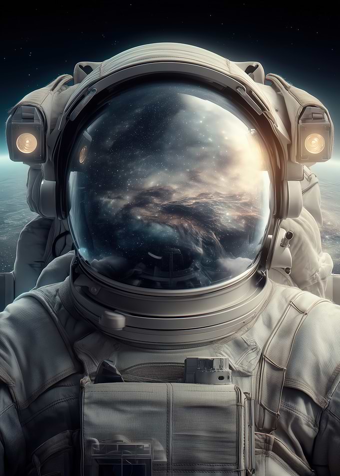 Astronaut in Space Suit with Galaxy Reflection