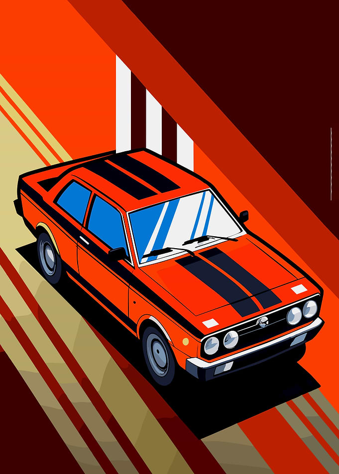 Retro Orange Car Illustration