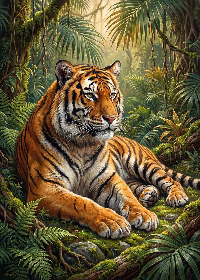 Tiger in Lush Jungle