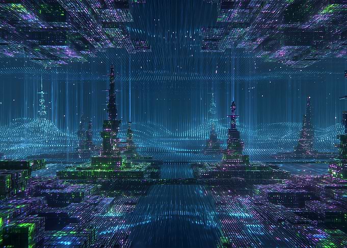 Futuristic Cityscape with Towers and Lights