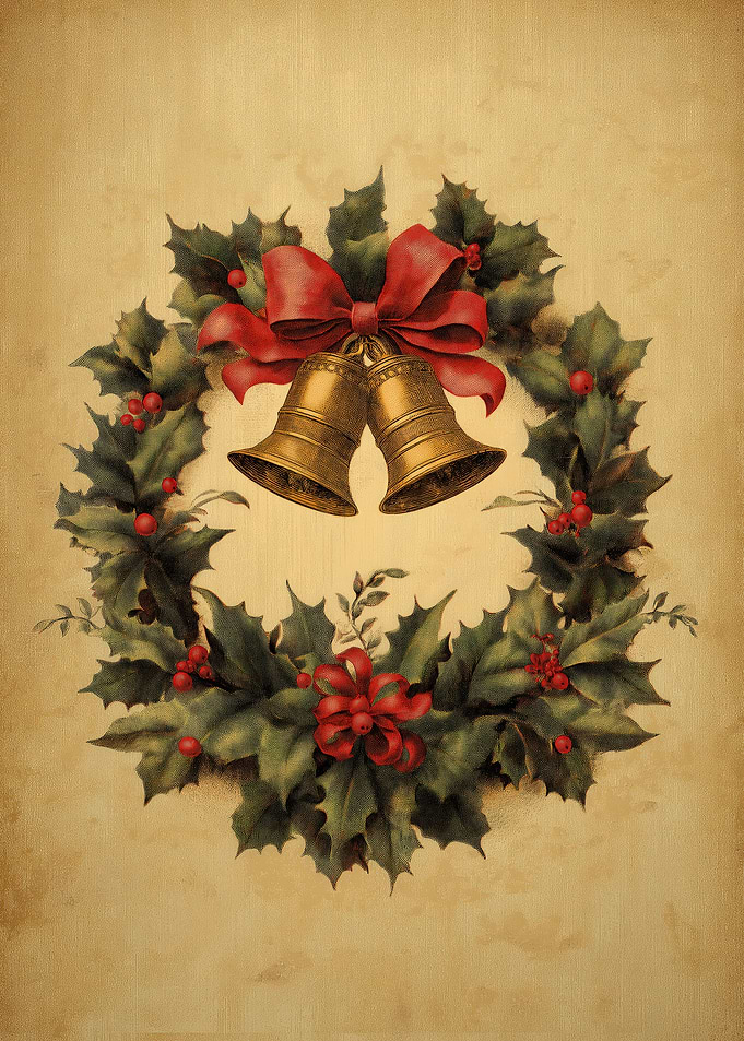 Christmas Wreath with Bells and Bow