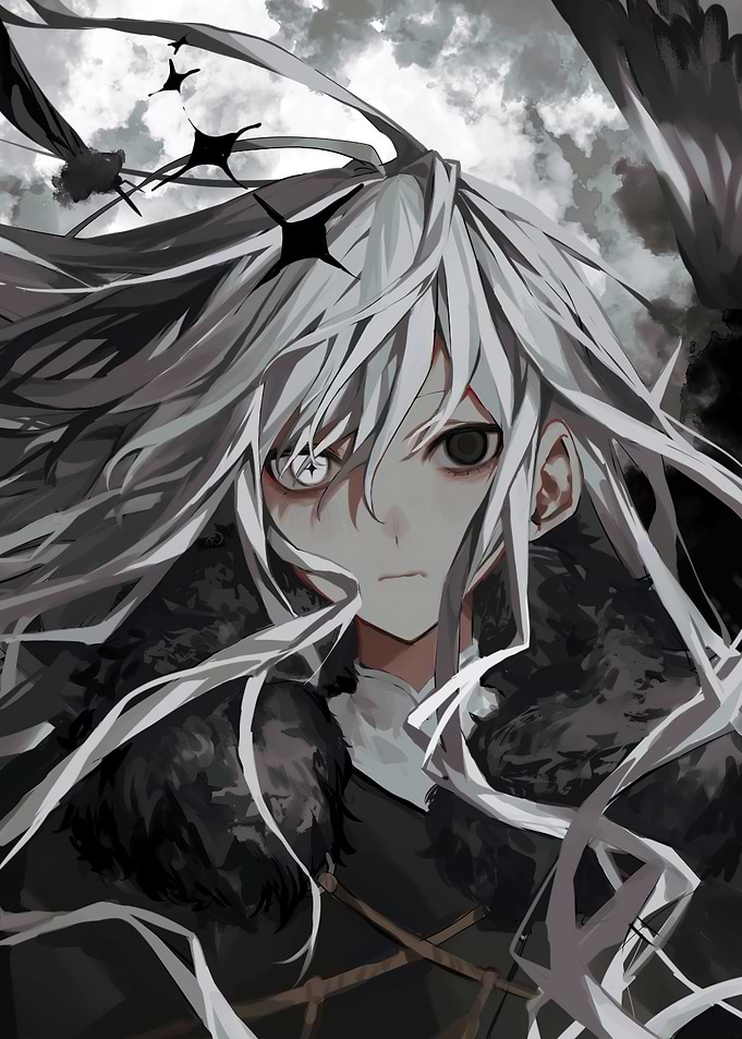 Monochrome Anime Character with Heterochromia