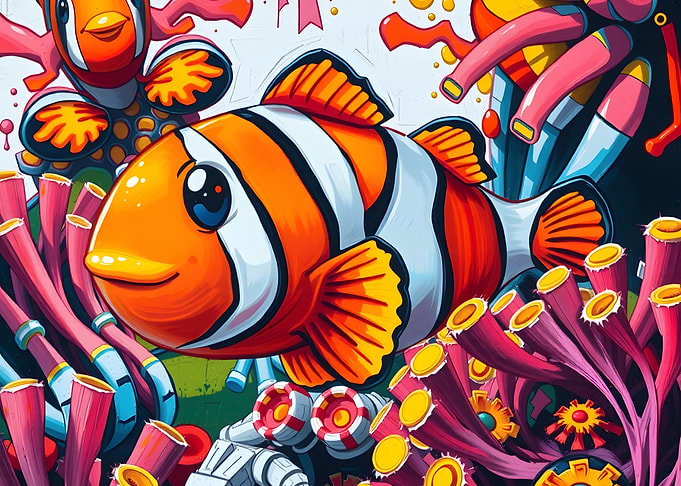 Cartoon Clownfish with Coral Reef