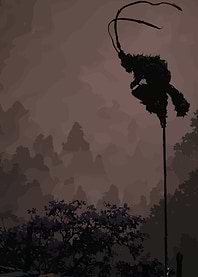 Monkey King Silhouette in Misty Landscape