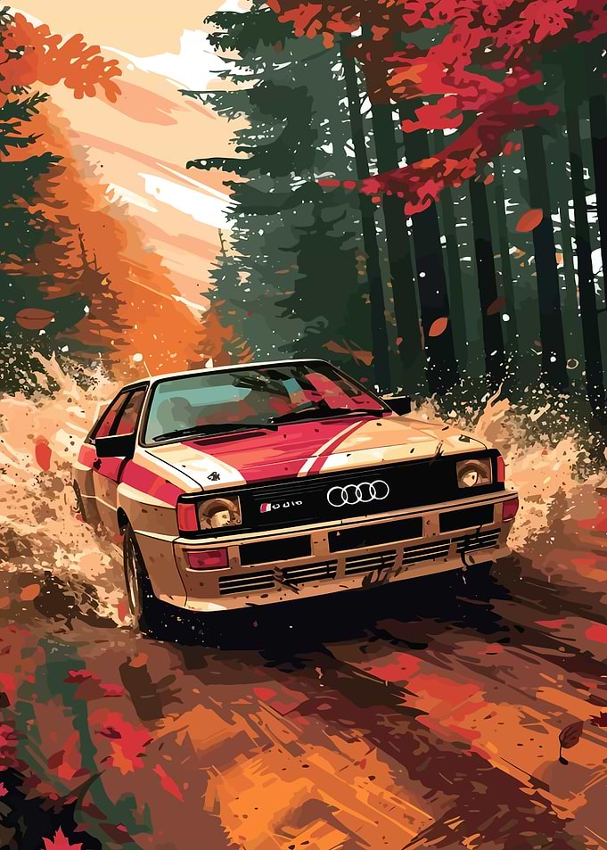 Audi Quattro Rally in Autumn Forest