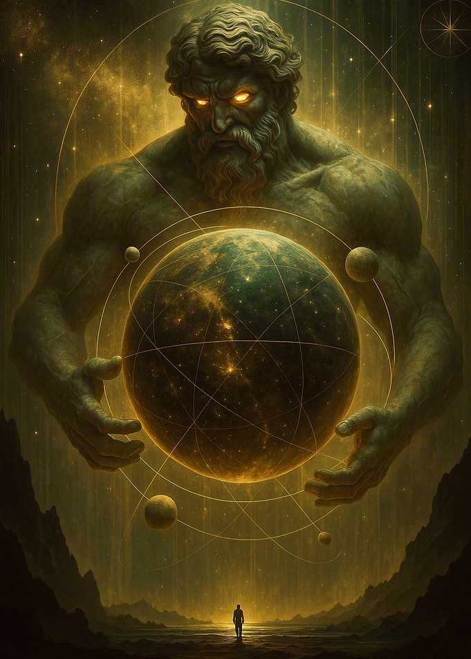 Celestial Giant Holding Planet