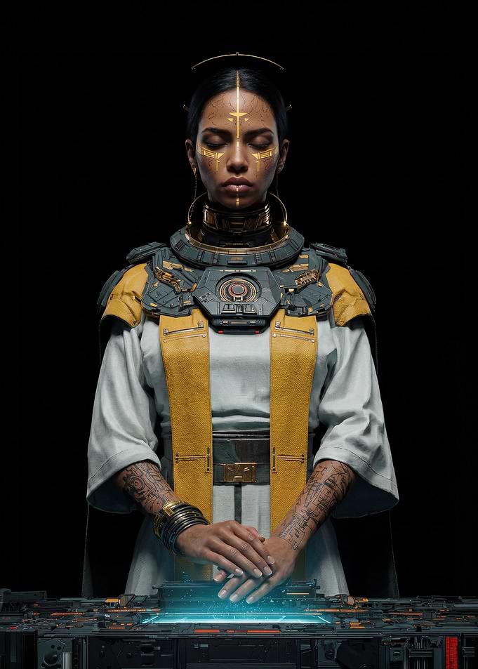 Futuristic Priestess in Meditation