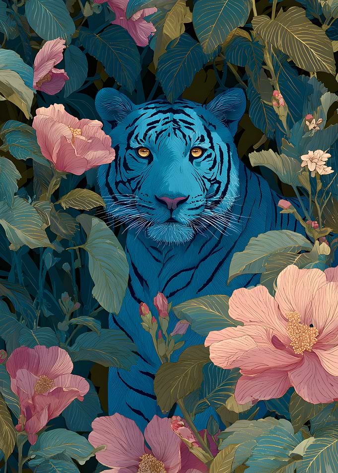 Blue Tiger in Floral Jungle