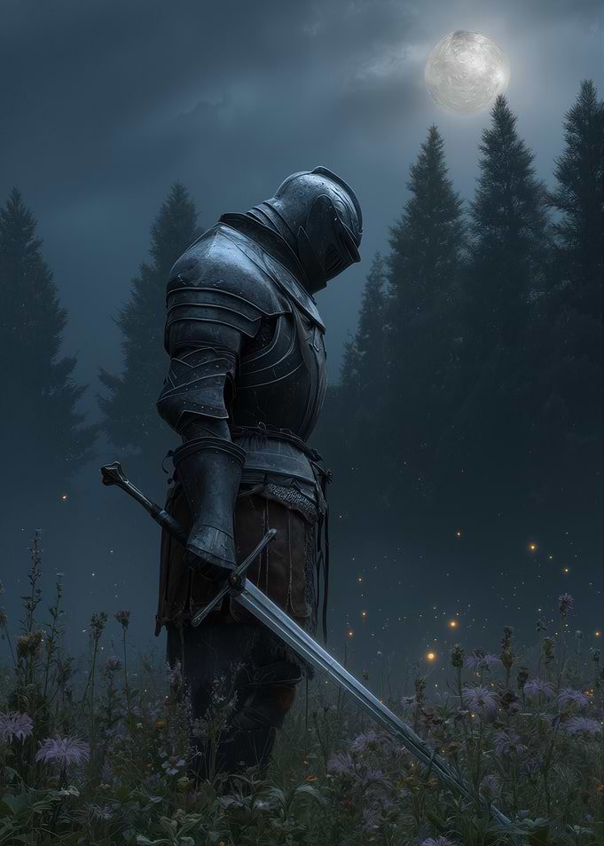 Knight in Armor under Moonlight