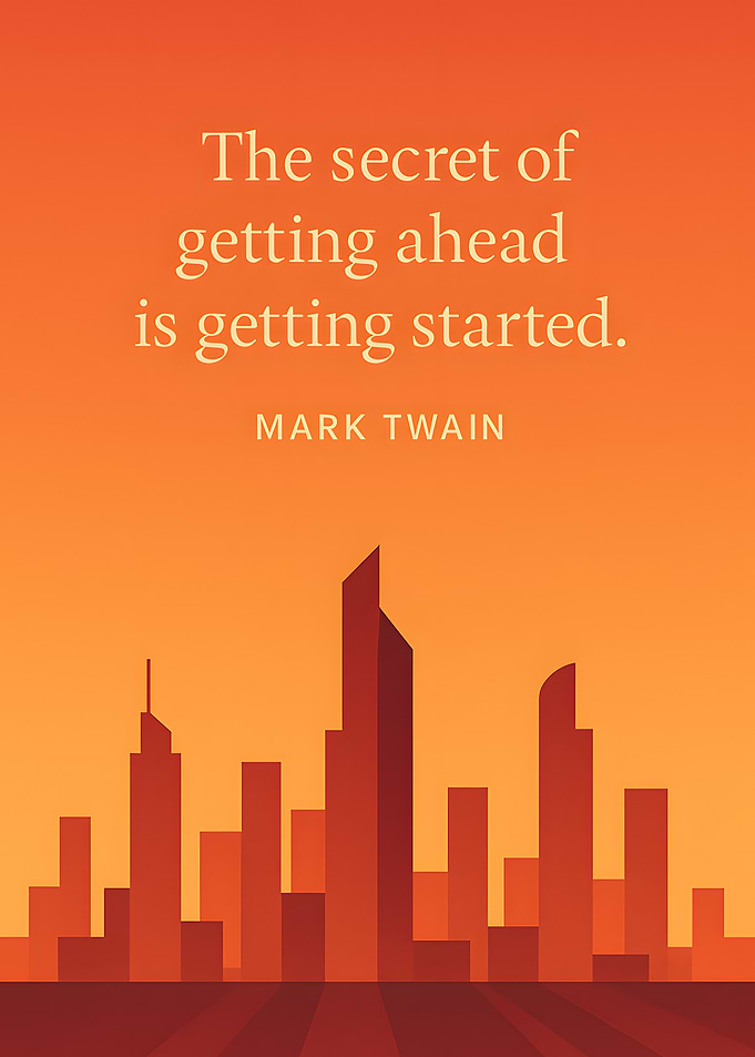 Motivational Quote with Cityscape Silhouette