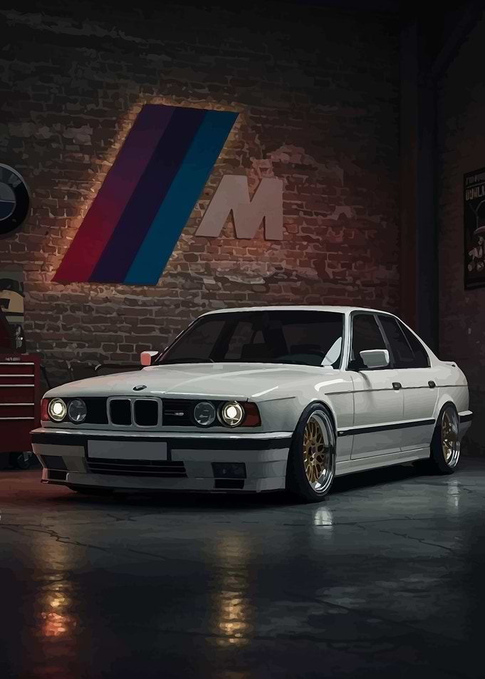 White BMW E34 in Garage
