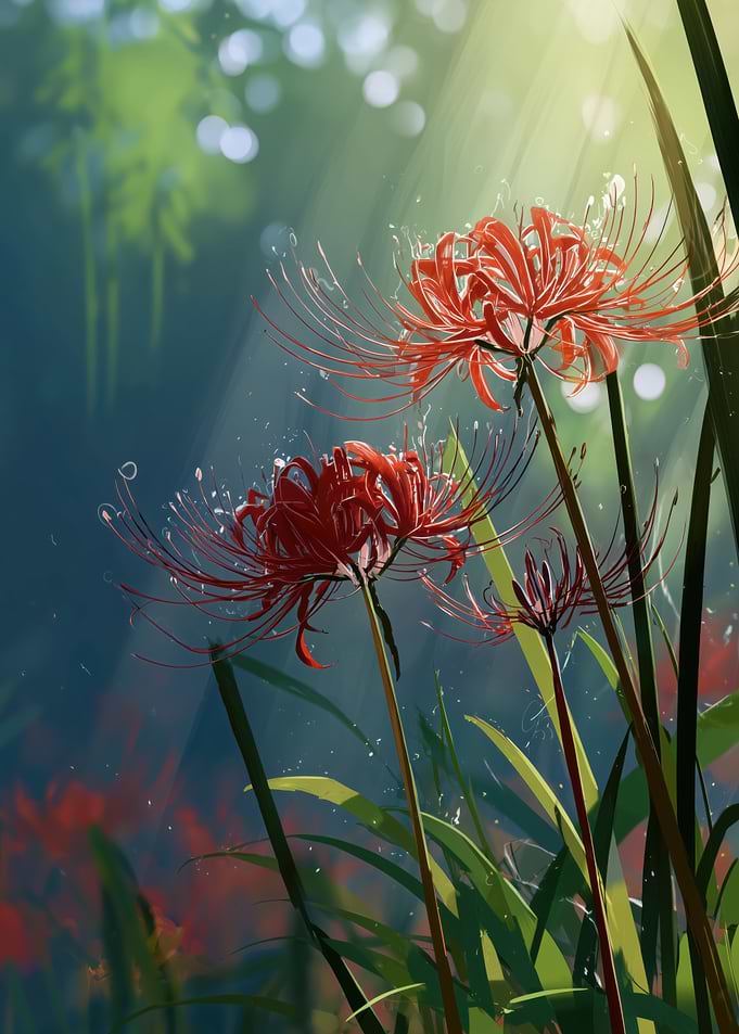 Red Spider Lilies in Sunlight