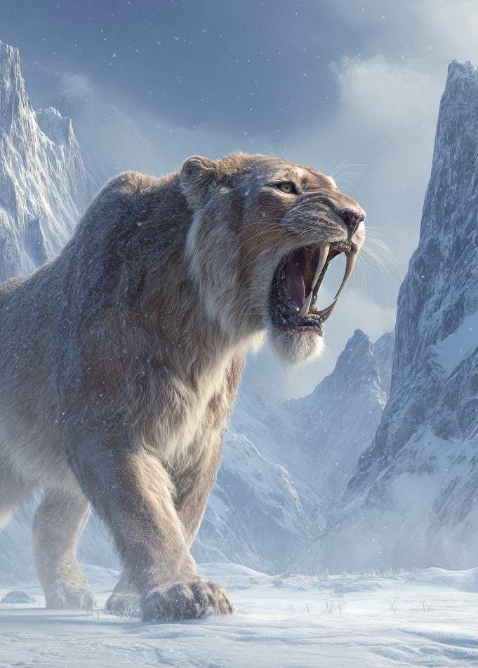Saber-toothed Tiger in Snowy Mountains