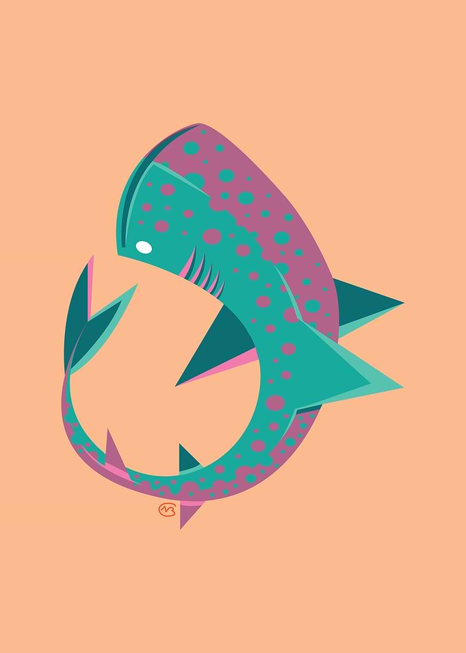 Abstract Teal and Pink Whale Shark Illustration