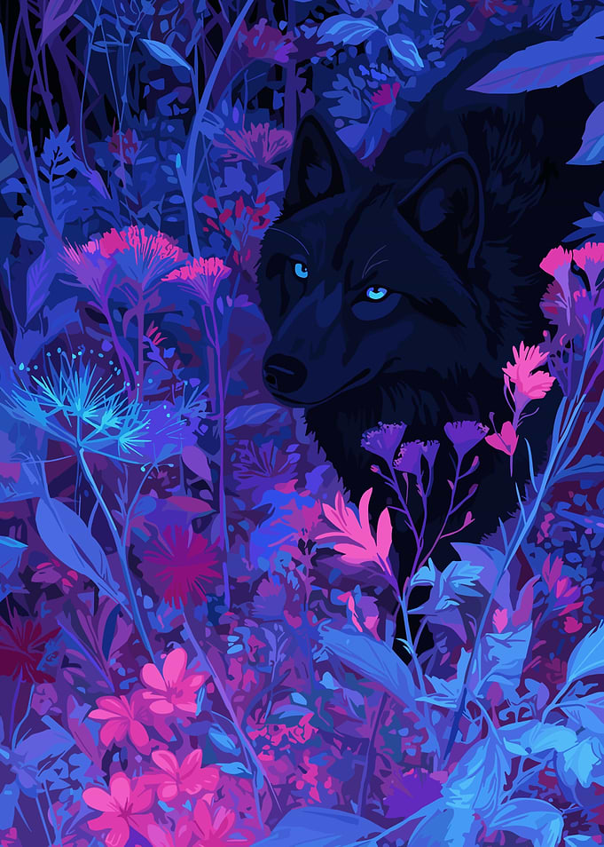 Neon Night Wolf in the Undergrowth