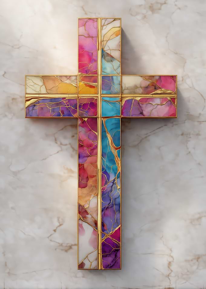 Colorful Kintsugi Cross