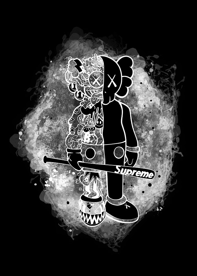 Kaws Supreme Black and White Art