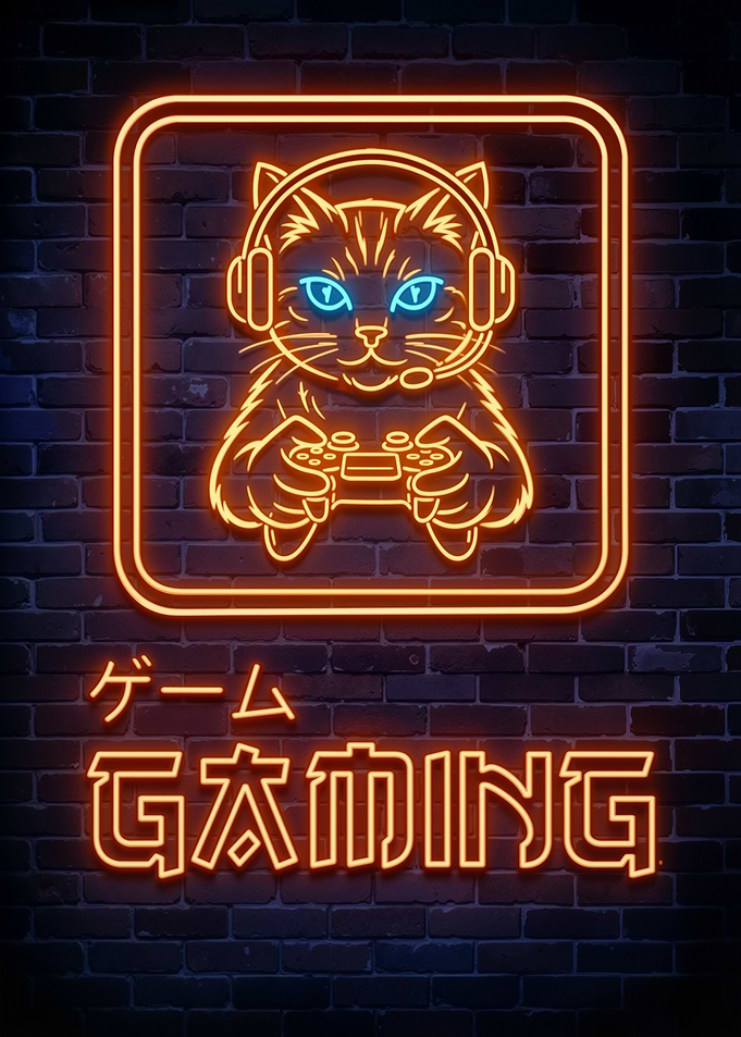 Neon Gaming Cat