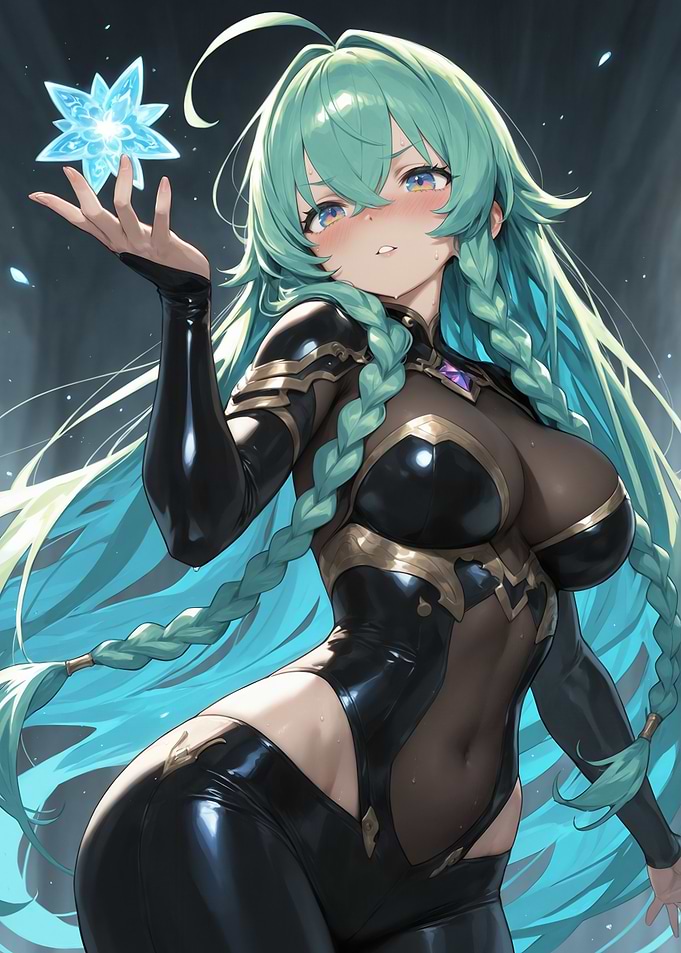 Anime Girl with Aqua Hair and Snowflake
