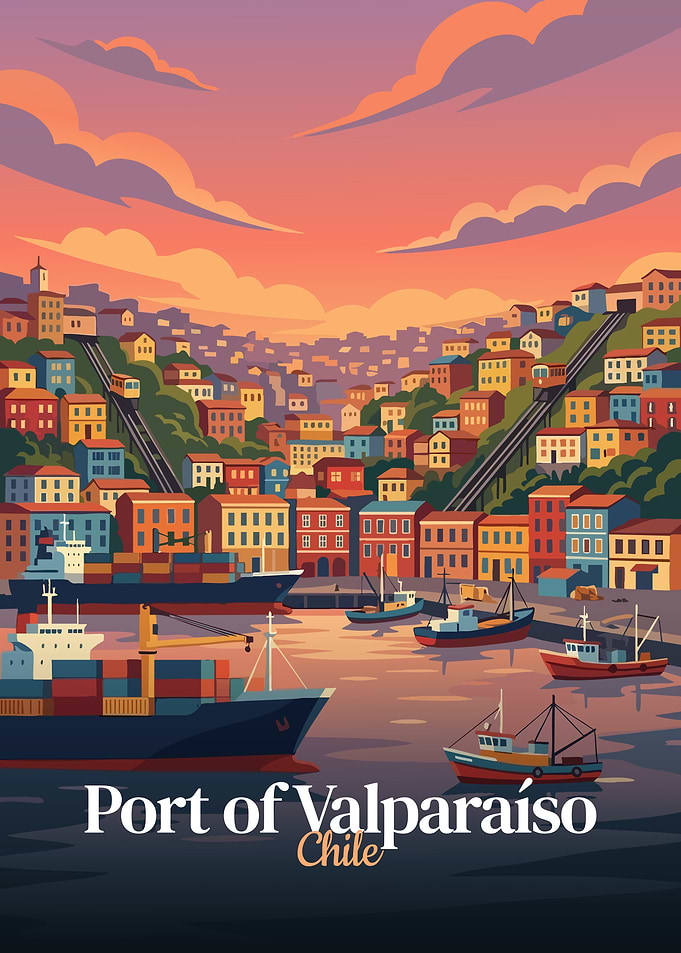 Port of Valparaíso, Chile Illustration