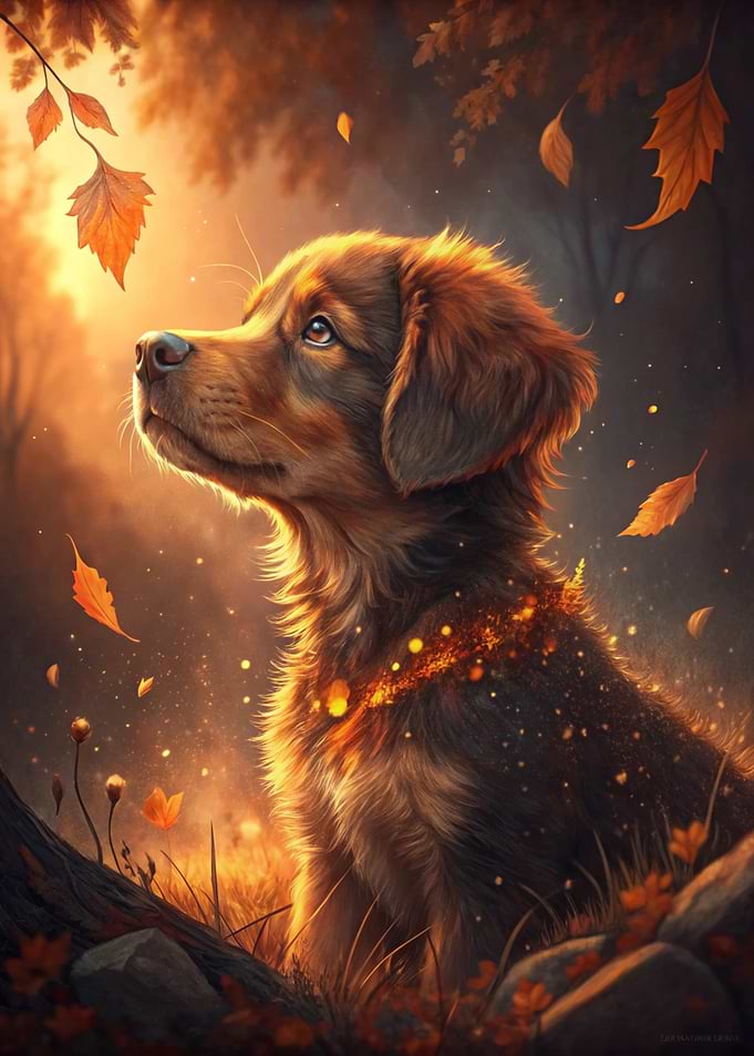 Dog in Autumnal Forest